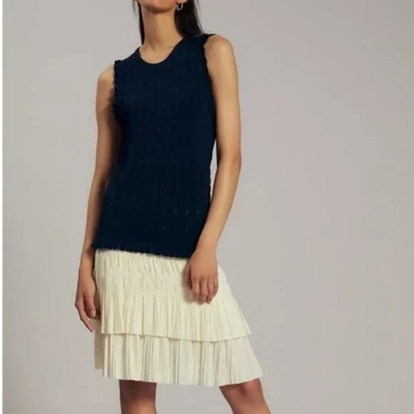 Anthropologie/Current Air LA Knitted Navy Dress with Ivory Contrast Skirt SZ M - Picture 1 of 6